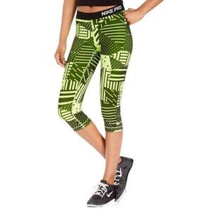 Nike Pro Women's Medium Neon Yellow Black Geometric Print Capri Leggings
